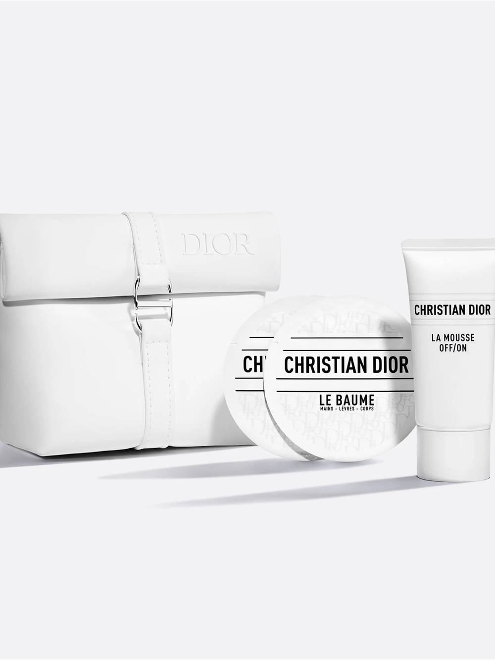 Dior White Travel Skincare Pouch with Le Baume & La Mousse